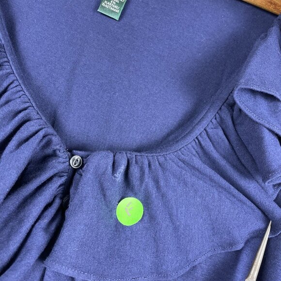 Lauren Ralph Lauren Dress Womens Size Extra Large Blue Ruffle Neck Strech Midi - Picture 3 of 14